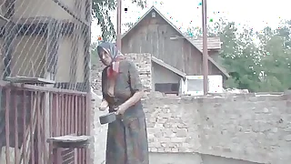 village granny gets her hairy pussy fucked by the goatherd