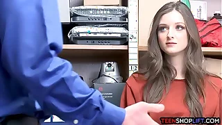 Pretty brunette teen caught con job by a mall cop