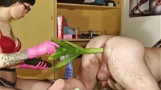 Domina anal stretch & fuck slave with huge vegetable pt2 HD
